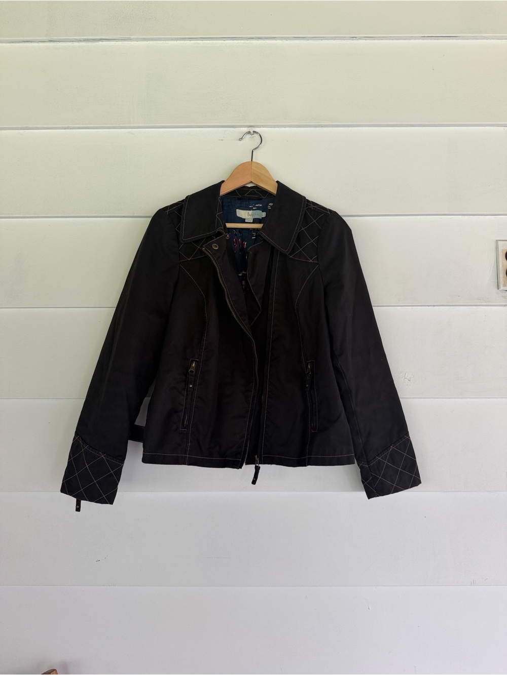 Boden Waxed Cotton Quilted Moto Denim Jacket